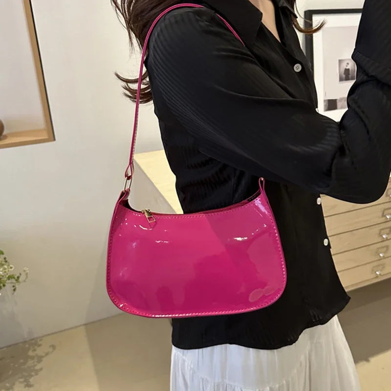 Retro Color PU Leather Shoulder Bag Womens Casual Handbag