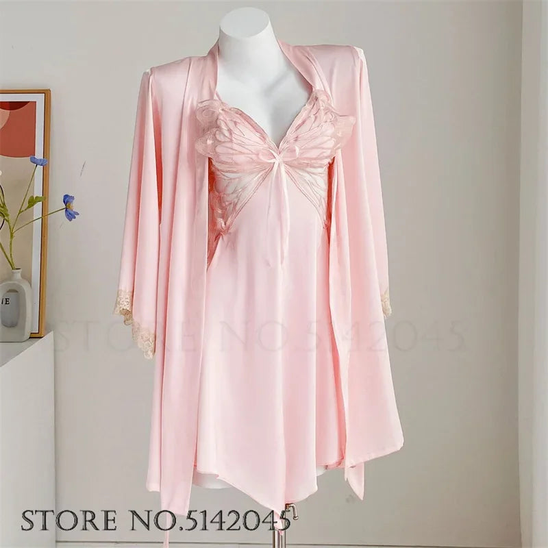 Temptation Lace Nightgown And Robe Set Satin Sleepwear