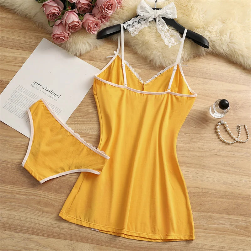 Women Cotton Pajama Set Two Piece Nightdress Bow Sleepwear