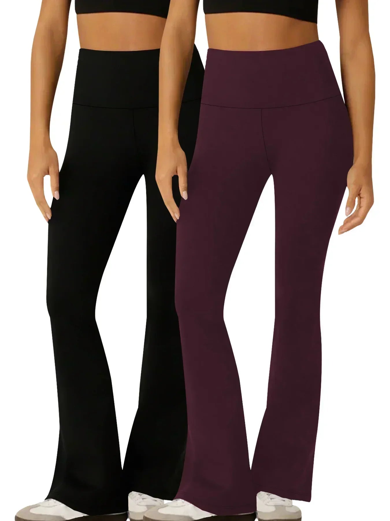 Two Pack Womens Flare Pants Tummy Control Bell Bottoms