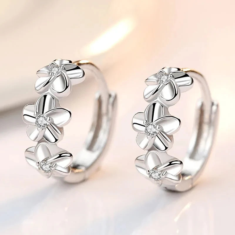 925 Sterling Silver Stud Earrings Crystal Zircon Flower