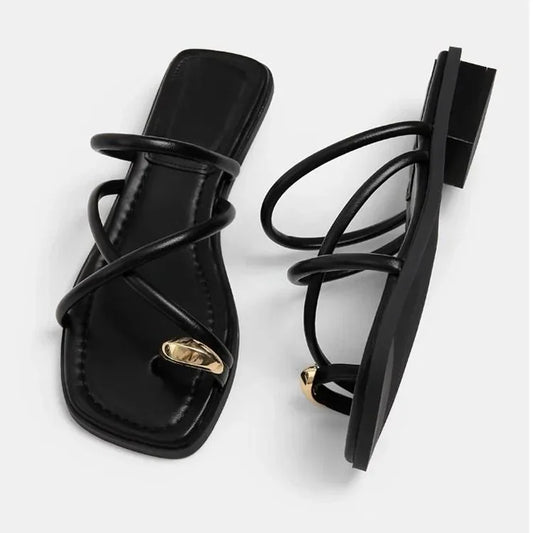 Women Cross Strap Slide Sandals Toe Loop Beach Casual