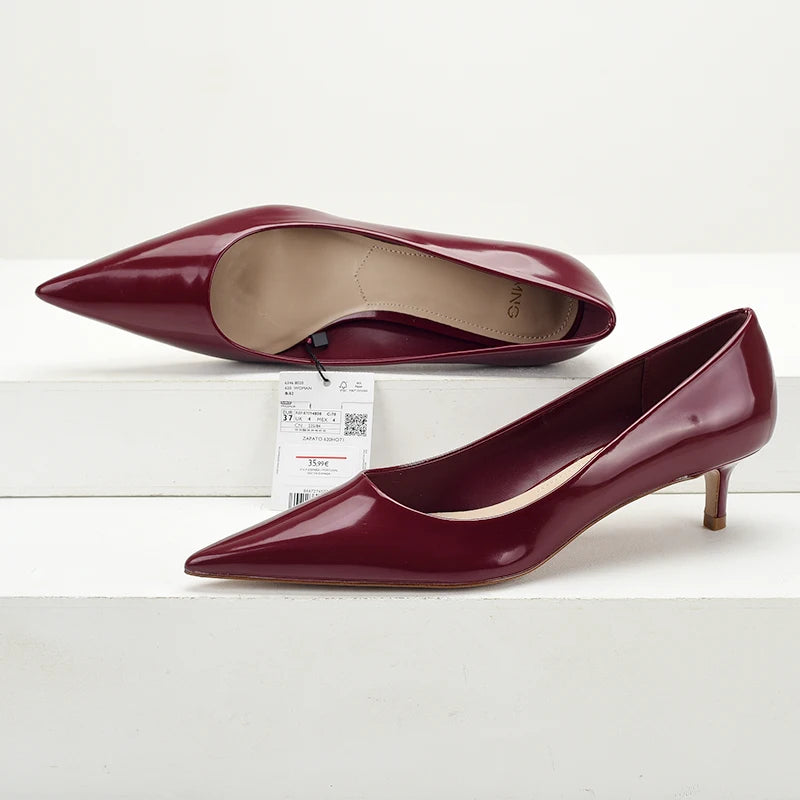 Wine Red Pointed Toe Women Mid Heel Shoes Casual Everyday