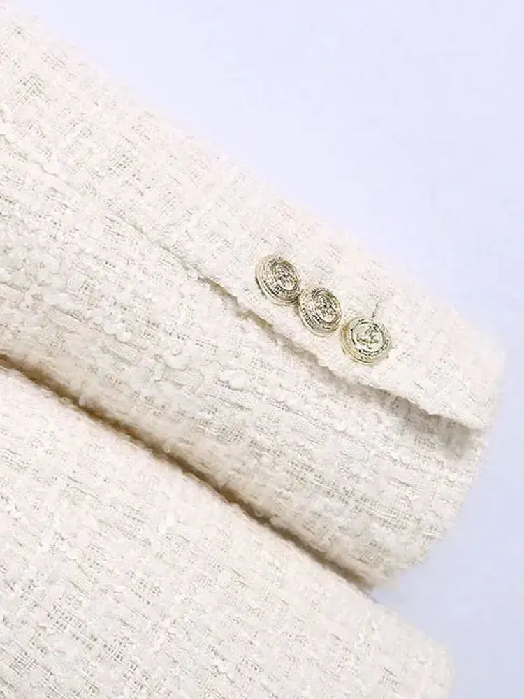 Tweed Double Breasted Blazer Coat Women Vintage Outerwear