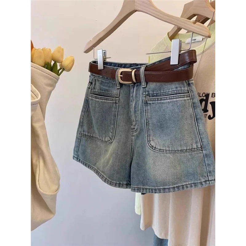 Plus Size High Waist Wide Leg Jeans Women Blue Denim Retro