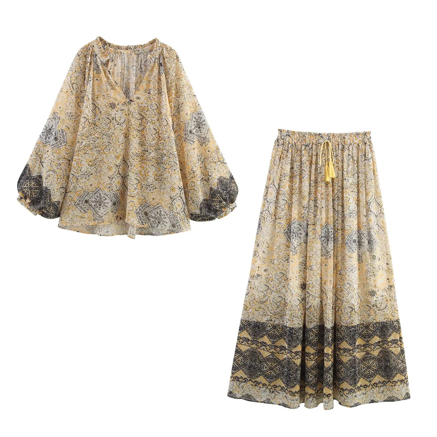 Elegant Summer Set Loose Shirt And Elastic Waist Skirt