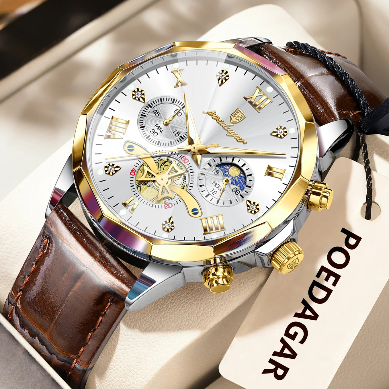 POEDAGAR Men Wristwatch Quartz Waterproof Chronograph