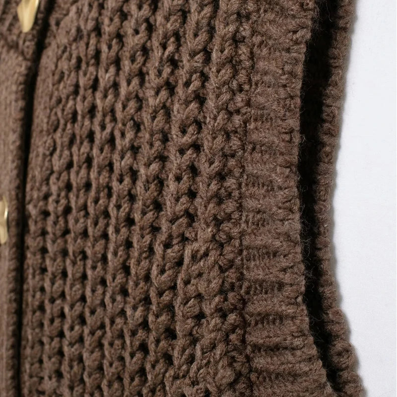 HXAO سترة نسائية بنيّة بدون أكمام من الصوف، قصيرة، بأسلوب بريبي