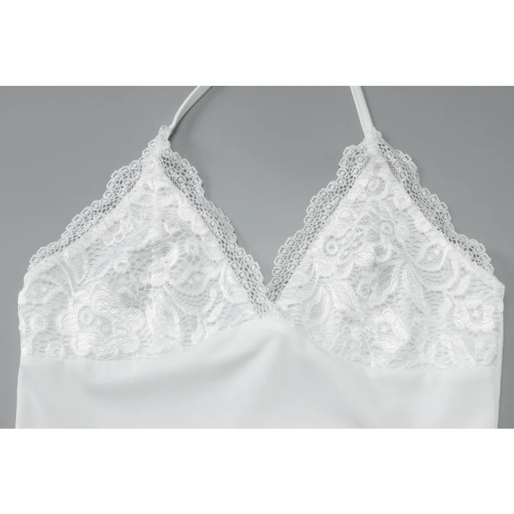 Black Lace Patchwork Halter Backless Sleeveless Top