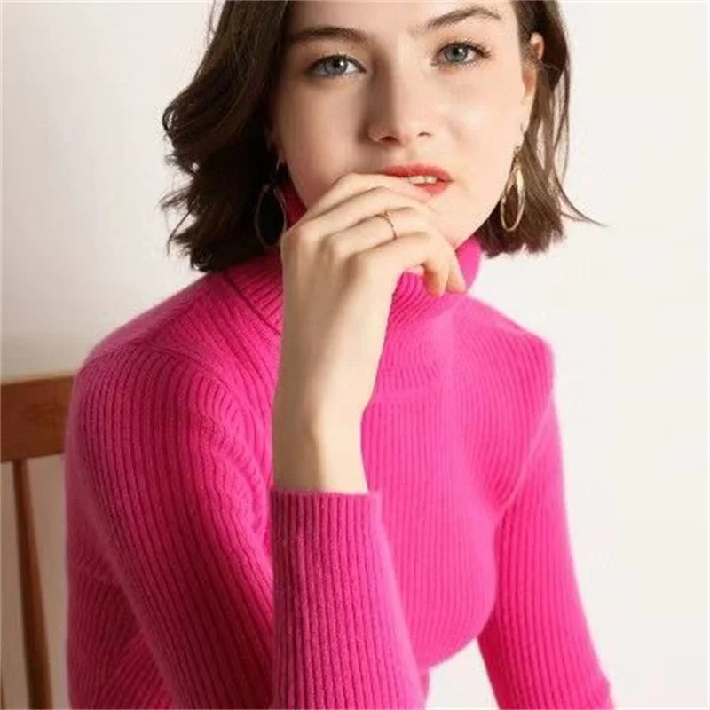 Autumn Winter Thick Women Sweater Long Sleeve Turtleneck