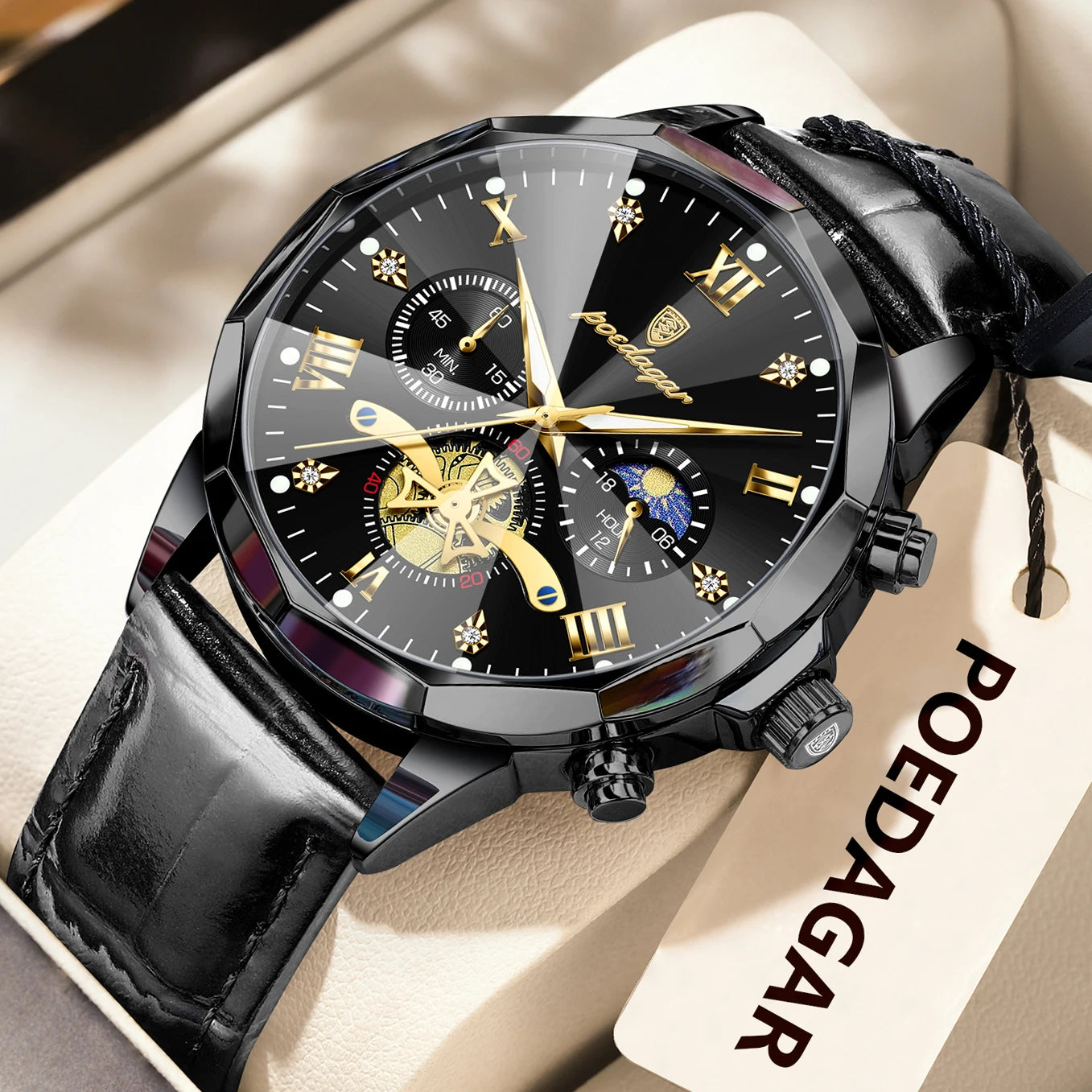 POEDAGAR Men Wristwatch Quartz Waterproof Chronograph