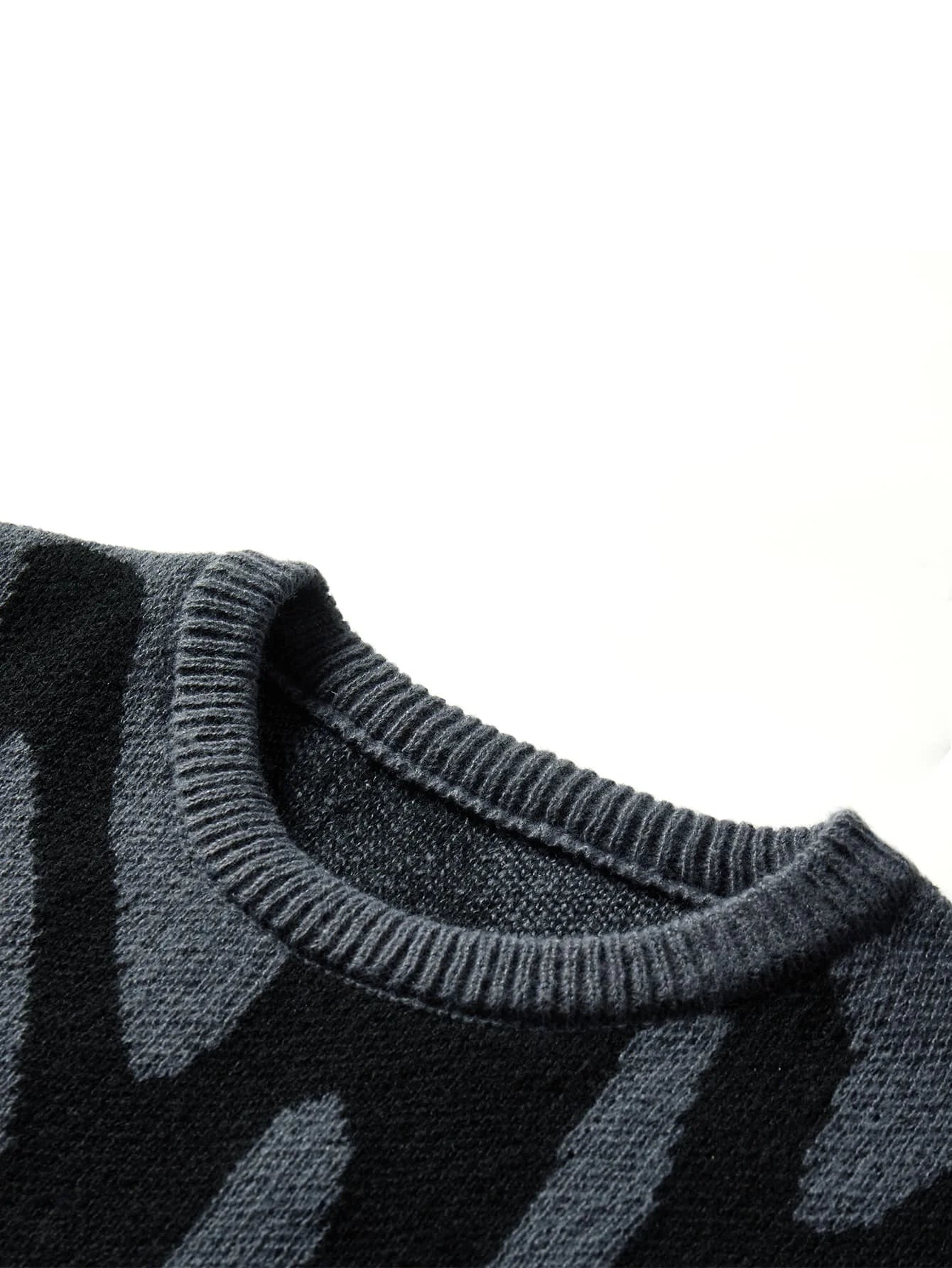 Autumn Winter Irregular Jacquard Pullover Sweater For Men