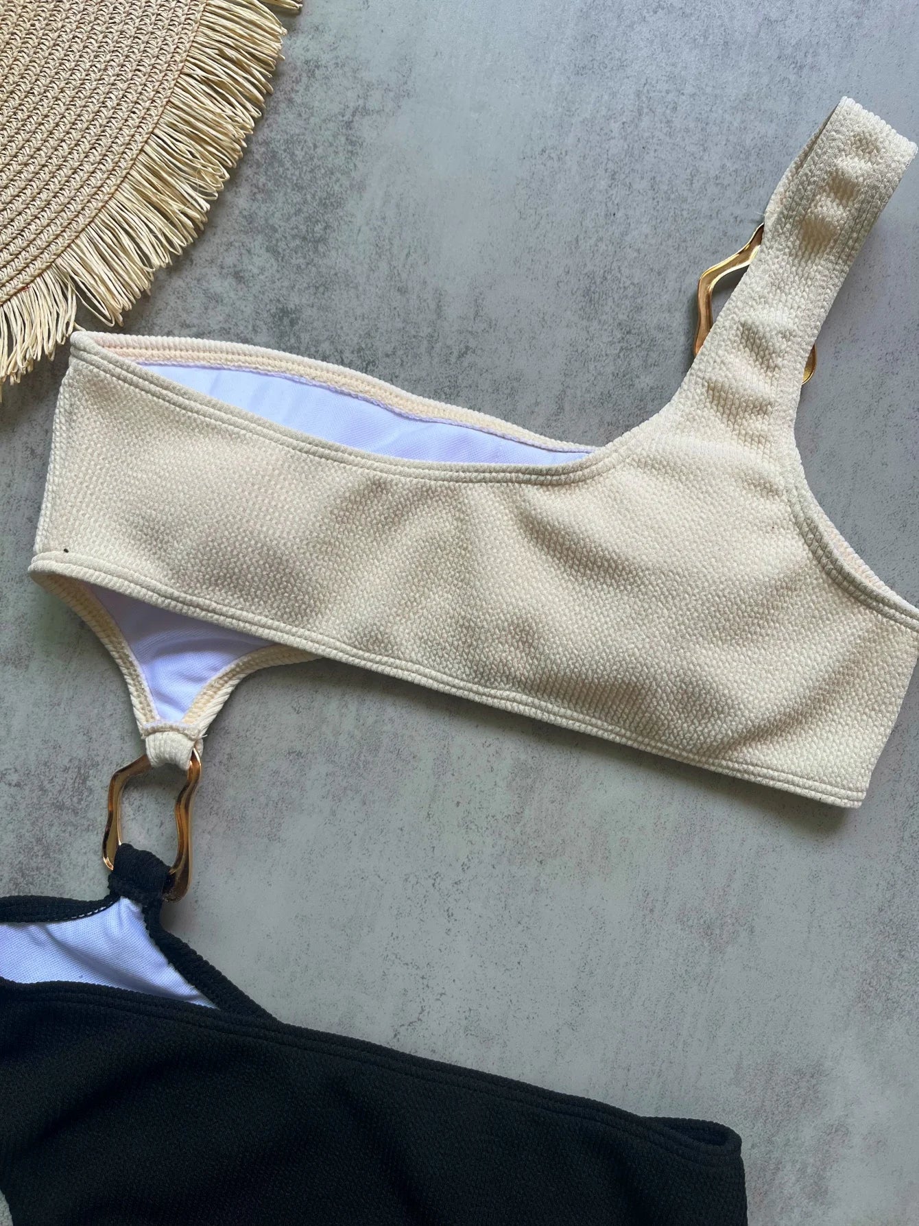 Women One Shoulder Asymmetric Swimsuit With Metal Ring