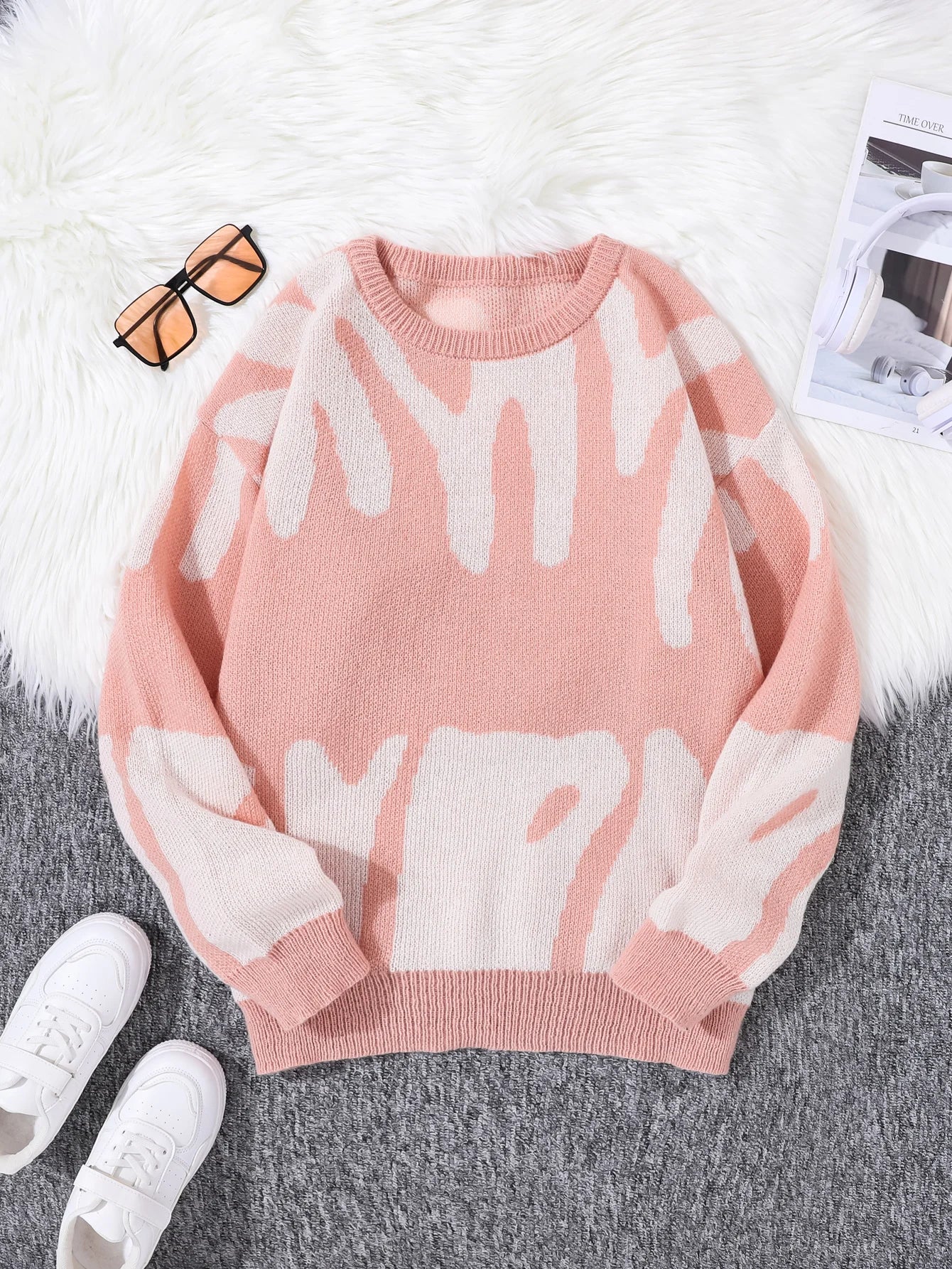 Autumn Winter Irregular Jacquard Pullover Sweater For Men